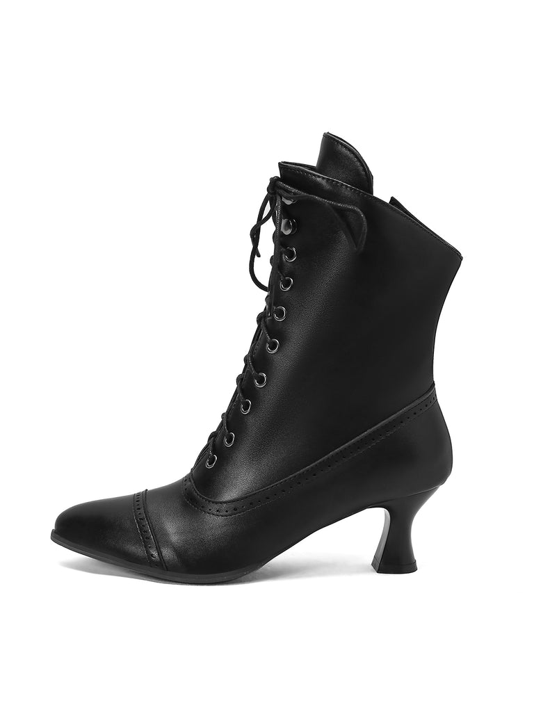 Retro Leather High Heel Boots