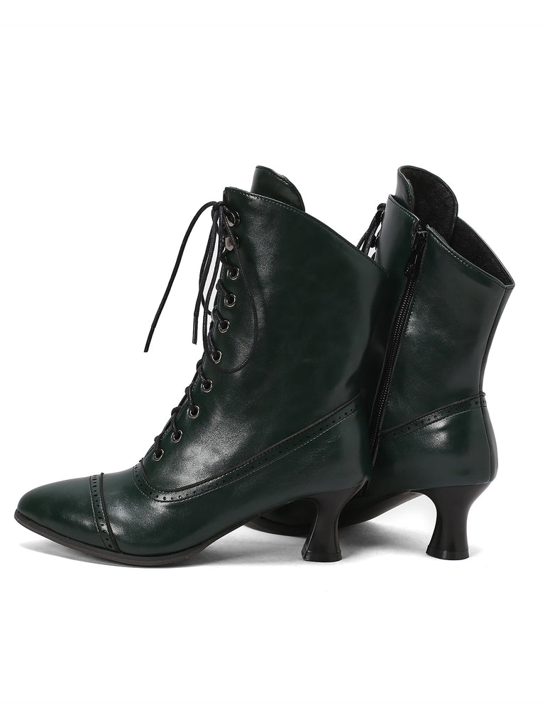 Retro Leather High Heel Boots