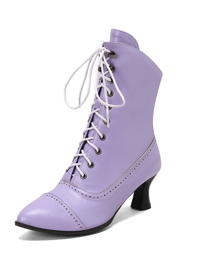 Retro Leather High Heel Boots