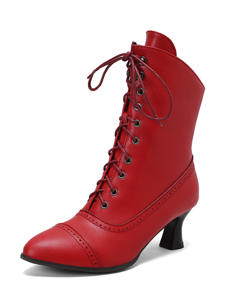 Retro Leather High Heel Boots