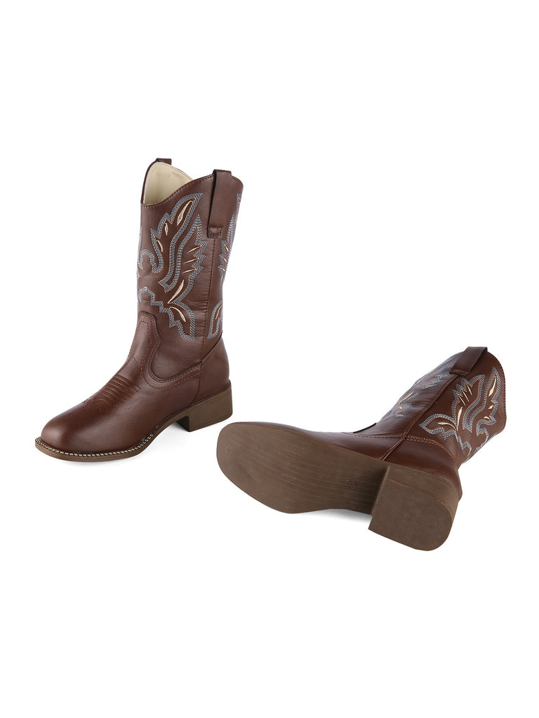 Retro Embroidered Leather Calf Cowboy Boots