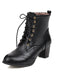 Retro Leather Medium Heel Lace-Up Combat Boots