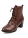 Retro Leather Medium Heel Lace-Up Combat Boots