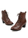 Retro Leather Medium Heel Lace-Up Combat Boots