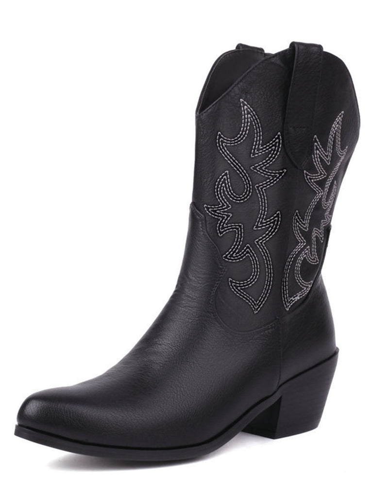 Vintage Embroidered Chunky Heel Cowboy Boots