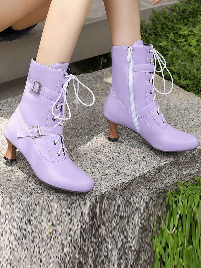 Vintage Leather Lace up High Heel Boots Retro Stage