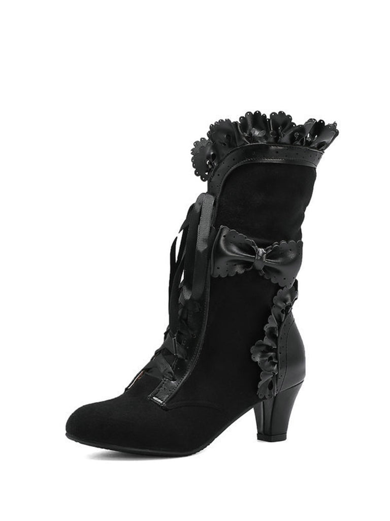 Vintage Leather Petal Edge Lace-Up Boots