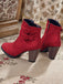 Wine Red Vintage Flannelette High Heel Boots