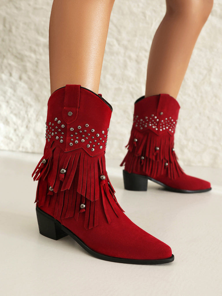 Flannelette Cone Heel Western Boots