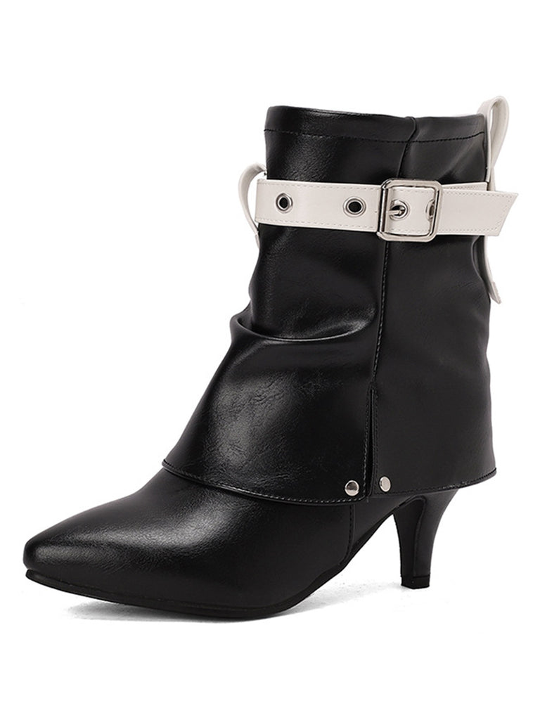 Retro Contrast Kitten Heel Ankle Boots