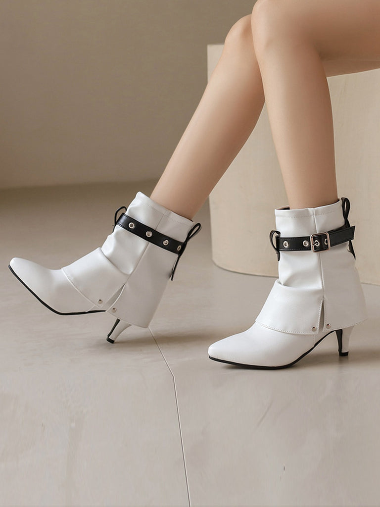 Retro Contrast Kitten Heel Ankle Boots