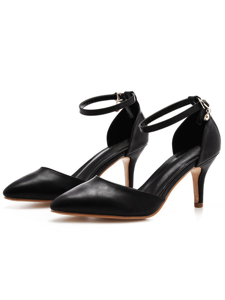 Pointed Toe Leather Stiletto Heels Shoes