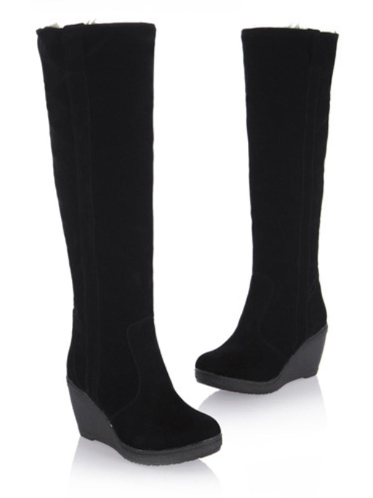 Frosted Leather Wedge Heel Knee High Boots