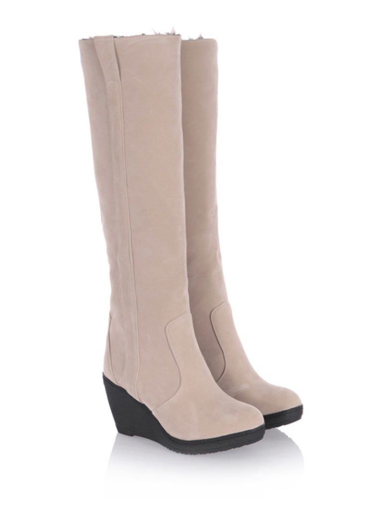 Frosted Leather Wedge Heel Knee High Boots