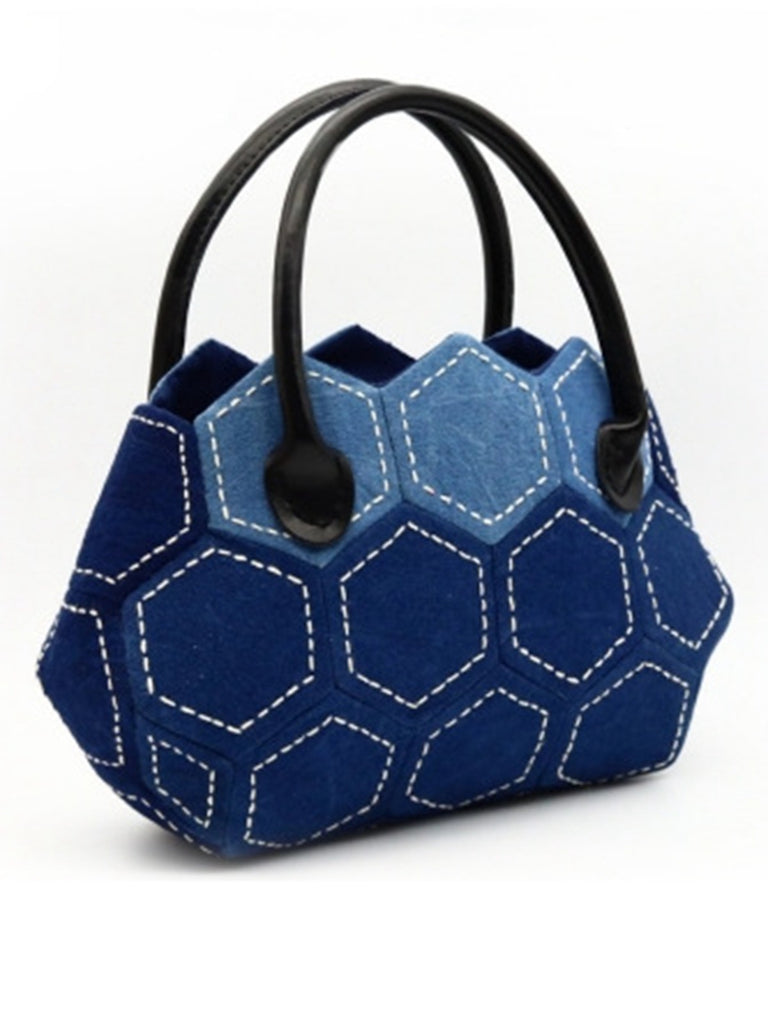 Blue Vintage Prismatic Embroidered Tote Bag