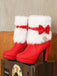 Christmas Flannelette Fur Beading Chunky Heel Boots