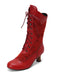 Lace Patchwork Lace-Up Calf-High Boots