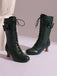 Leather Bow Lace-Up Calf High Boots