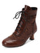 Vintage Leather Solid Lace Heel Boots