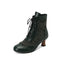 Vintage Leather Solid Lace Heel Boots