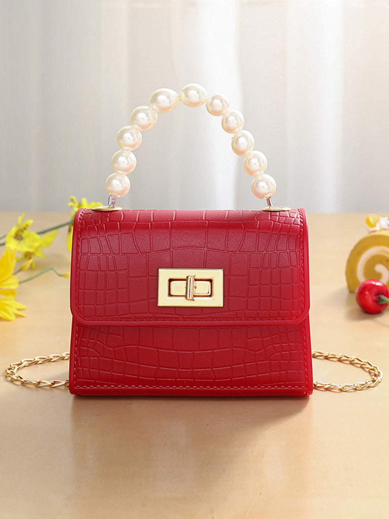 Crocodile Texture Leather Flap Handle Handbag