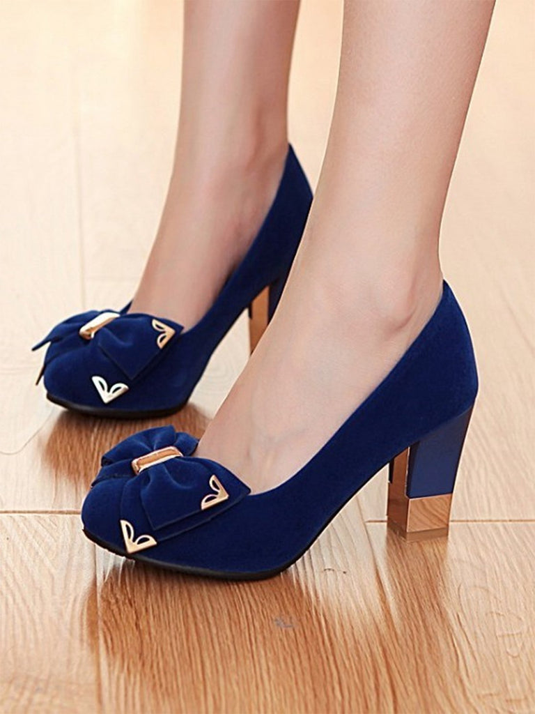 Bow Suede Chunky Heel Shoes