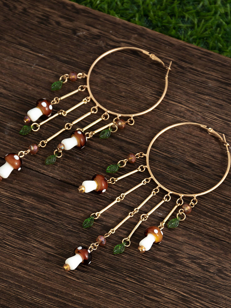 Mushroom Ring Tassel Exaggerated Dangle Earrings