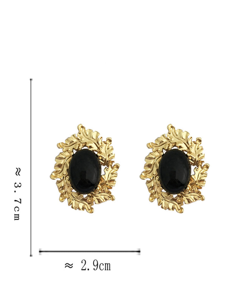 Gold-Rimmed Black Gemstone Earrings