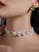 White Pearl & Green Artificial Gemstone Necklace