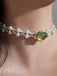 White Pearl & Green Artificial Gemstone Necklace