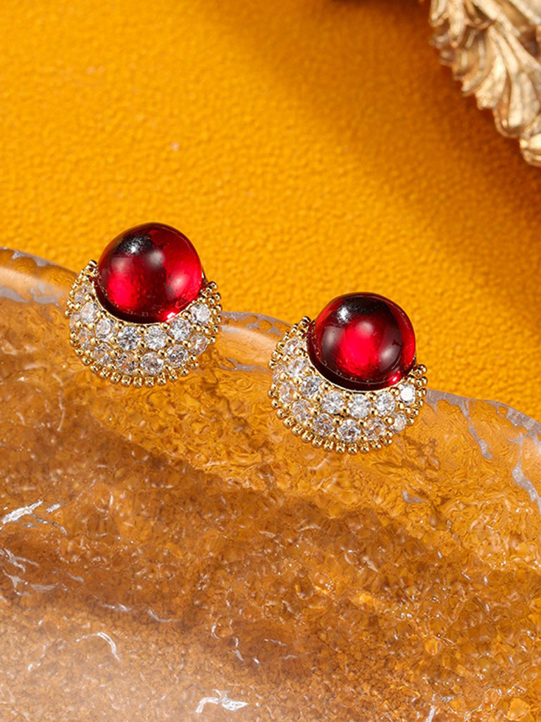 Vintage Rhinestone Ruby Alloy Stud Earrings