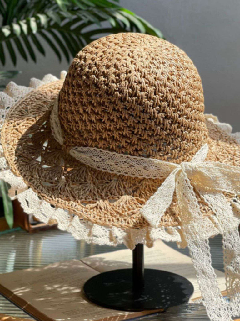 Vintage Knitted Lace Brim Beach Sun Hat