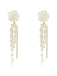 White Rose Rhinestone Tassel Earrings