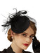 Black Faux Feather Fascinator Hat With Veil