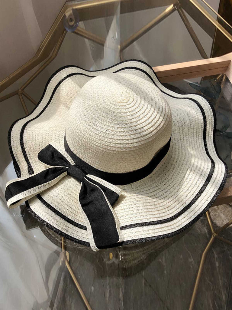 Vintage Wavy Edge Beach Hat With Bow