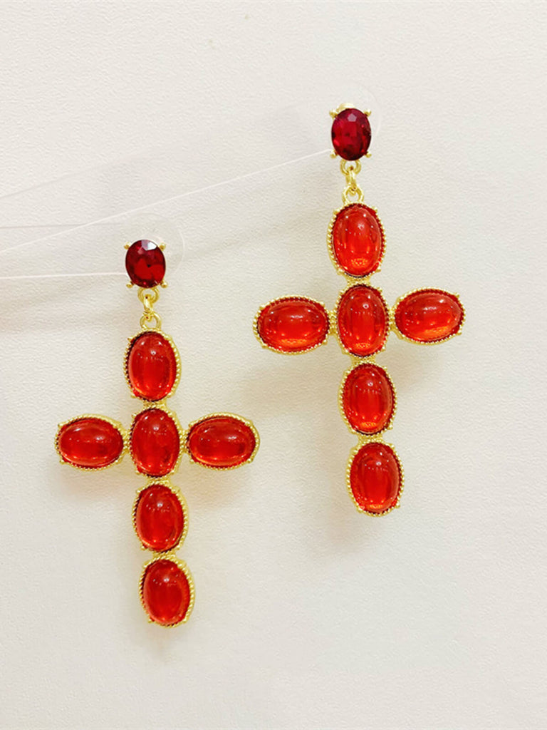 Vintage Ruby Cross Resin Earrings