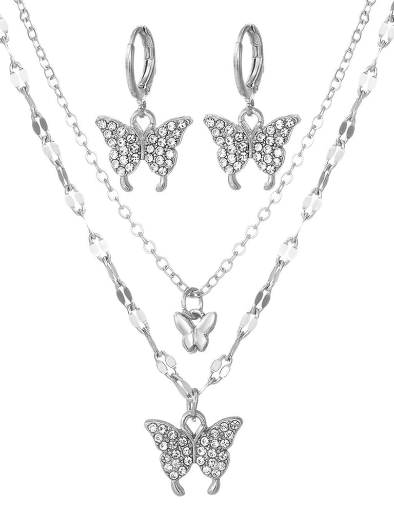 Butterfly Rhinestone Necklace & Earring Set