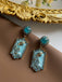 Blue Gilded Antique Pendant Earrings