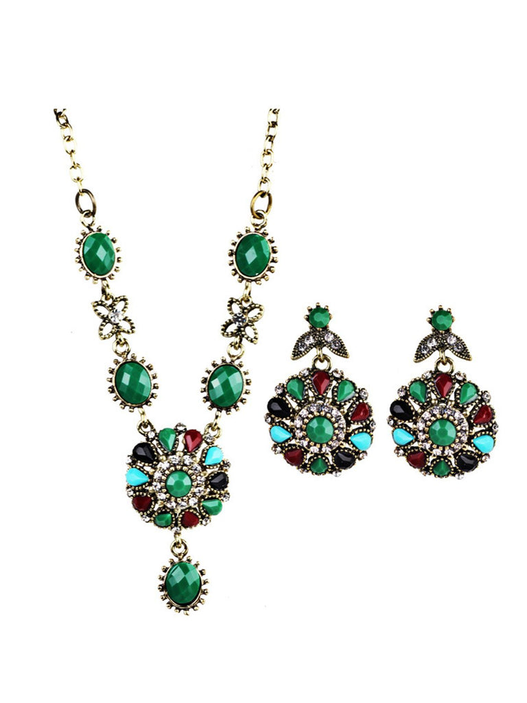 Gemstone Diamond Antique Round Necklace & Earrings