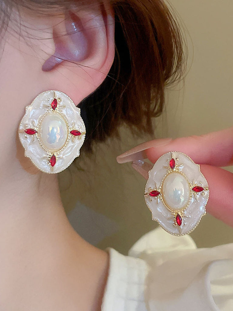 Vintage Ruby Oval Stud Earrings
