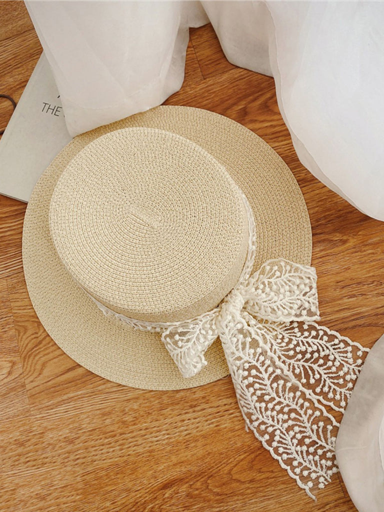 Light Khaki Vintage Ribbon Straw Sun Hat