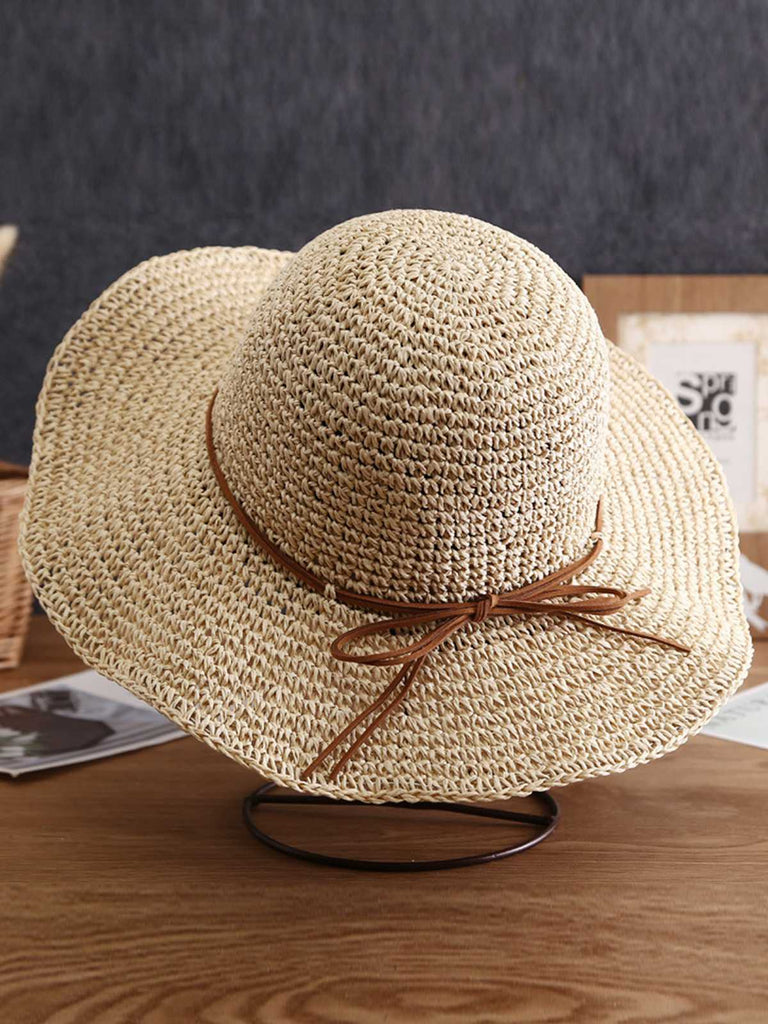 Vintage Bow Wide Brim Sun Hat