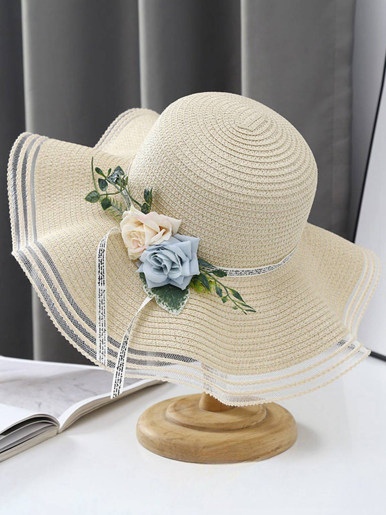 Vintage Floral Wavy Edge Beach Sun Hat