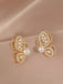 Retro Golden Butterfly Wings Pearl Earrings