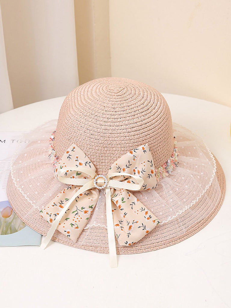 Bow Floral Mesh Straw Hat