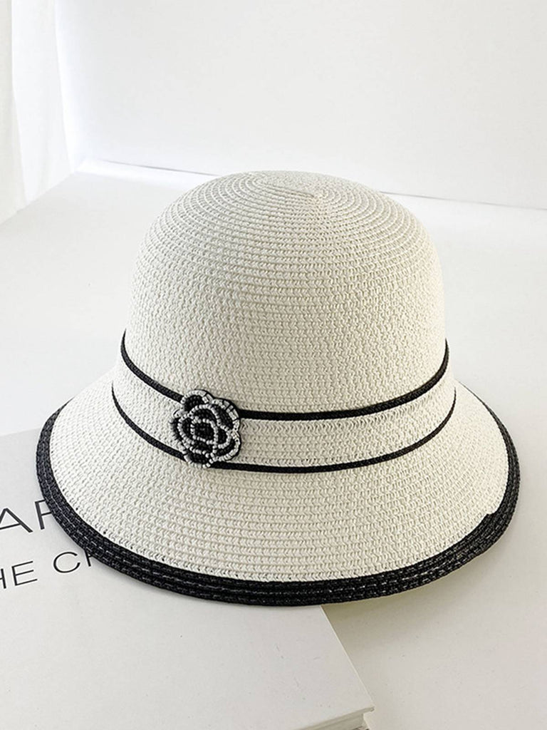 Vintage Elegant Camellia Contrast Straw Hat