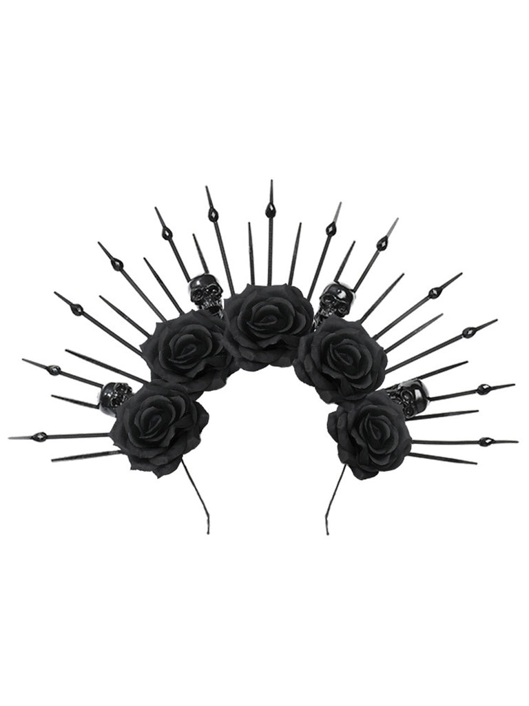 Black Skeleton & Rose Headwear