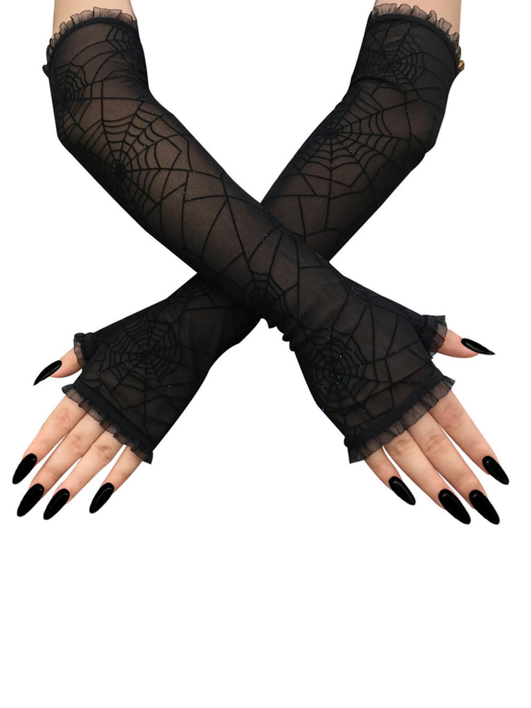 Retro Spider Web Fingerless Gloves