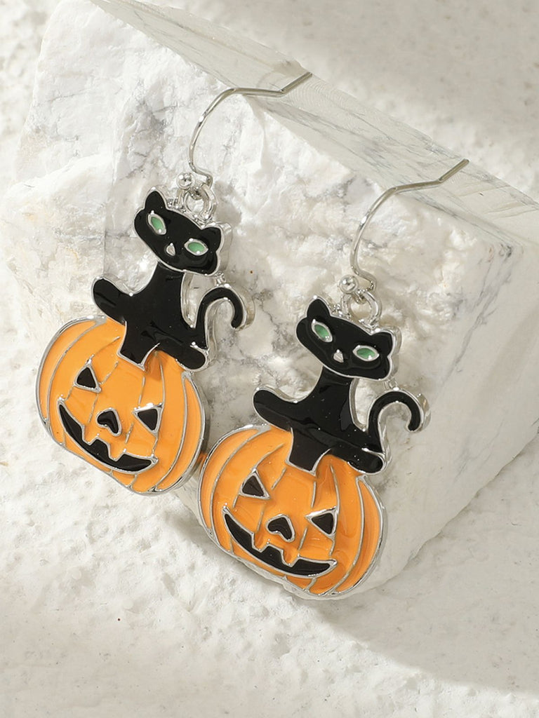 Spooky Halloween Cat And Pumpkin Earrings