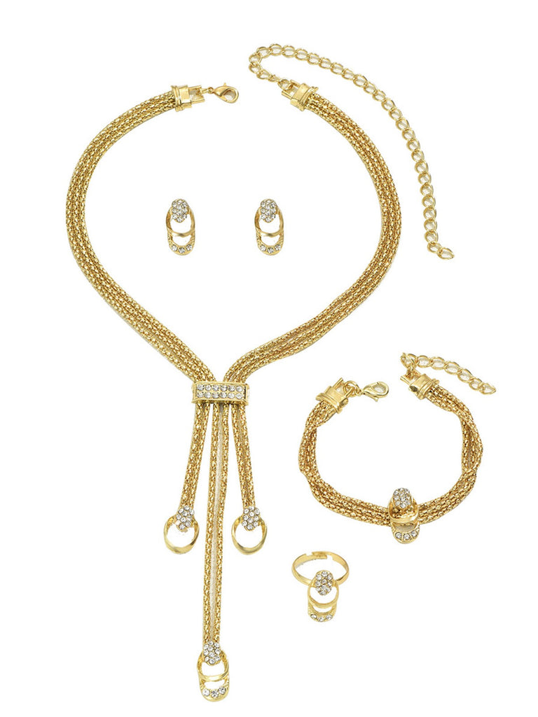 Retro Rhinestoned Gold Accessories Set